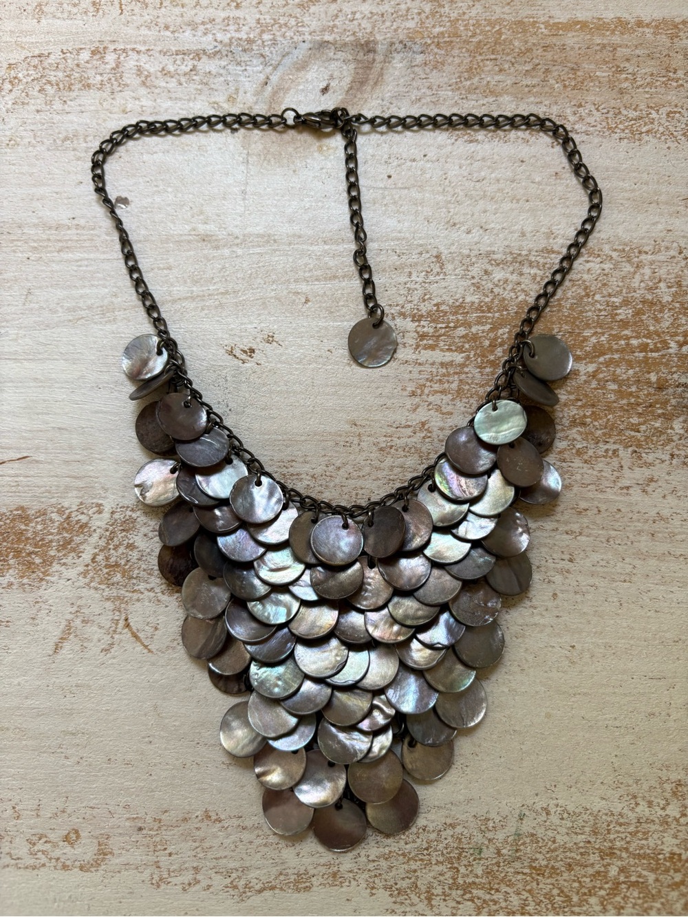 Vintage Abalone Shell Mother of Pearl Disc Bib Style Necklace